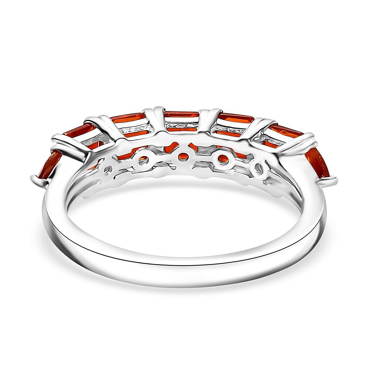 D'Joy Crimson Fire Opal 1.65 ctw Blazing Eternity Ring in Rhodium Over Sterling Silver (Size 10.0) 