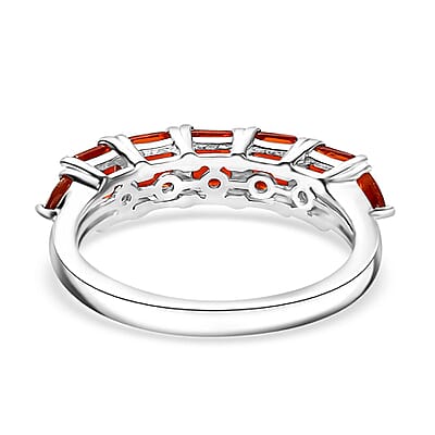 D'Joy Crimson Fire Opal 1.65 ctw Blazing Eternity Ring in Rhodium Over Sterling Silver (Size 10.0) 