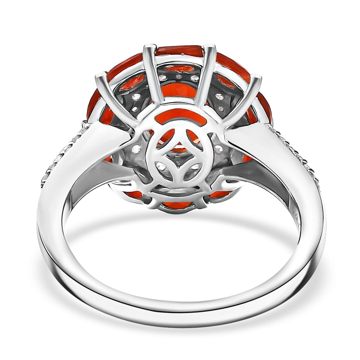 D'Joy Crimson Fire Opal and White Zircon 2.25 ctw Sunflare Halo Ring in Rhodium Over Sterling Silver (Size 8.0) image number 4