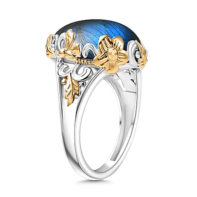 Malagasy Labradorite 8.85 ctw Ring in Rhodium and 18K Vermeil YG Over Sterling Silver (Size 10.0)