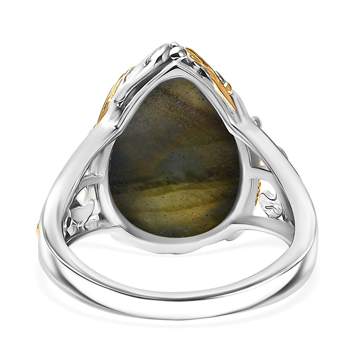 Malagasy Labradorite 8.85 ctw Ring in Rhodium and 18K Vermeil YG Over Sterling Silver (Size 10.0)