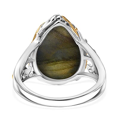 Malagasy Labradorite 8.85 ctw Ring in Rhodium and 18K Vermeil YG Over Sterling Silver (Size 10.0)