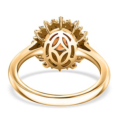 D'Joy Crimson Fire Opal, Natural Champagne and White Diamond 1.00 ctw Sunkissed Spark Ring in 18K Vermeil Yellow Gold Over Sterling Silver (Size 10.0)