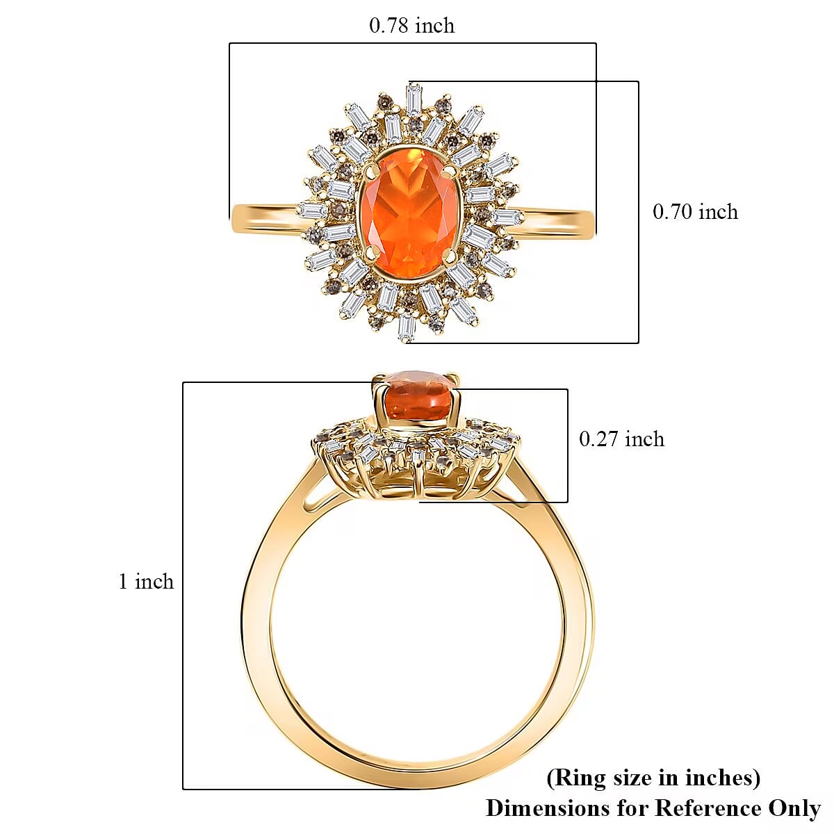 D'Joy Crimson Fire Opal, Natural Champagne and White Diamond 1.00 ctw Sunkissed Spark Ring in 18K Vermeil Yellow Gold Over Sterling Silver (Size 10.0)