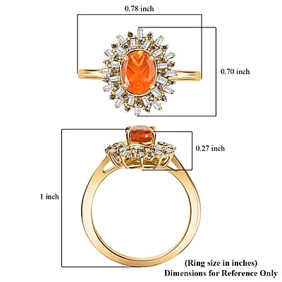 D'Joy Crimson Fire Opal, Natural Champagne and White Diamond 1.00 ctw Sunkissed Spark Ring in 18K Vermeil Yellow Gold Over Sterling Silver (Size 10.0)