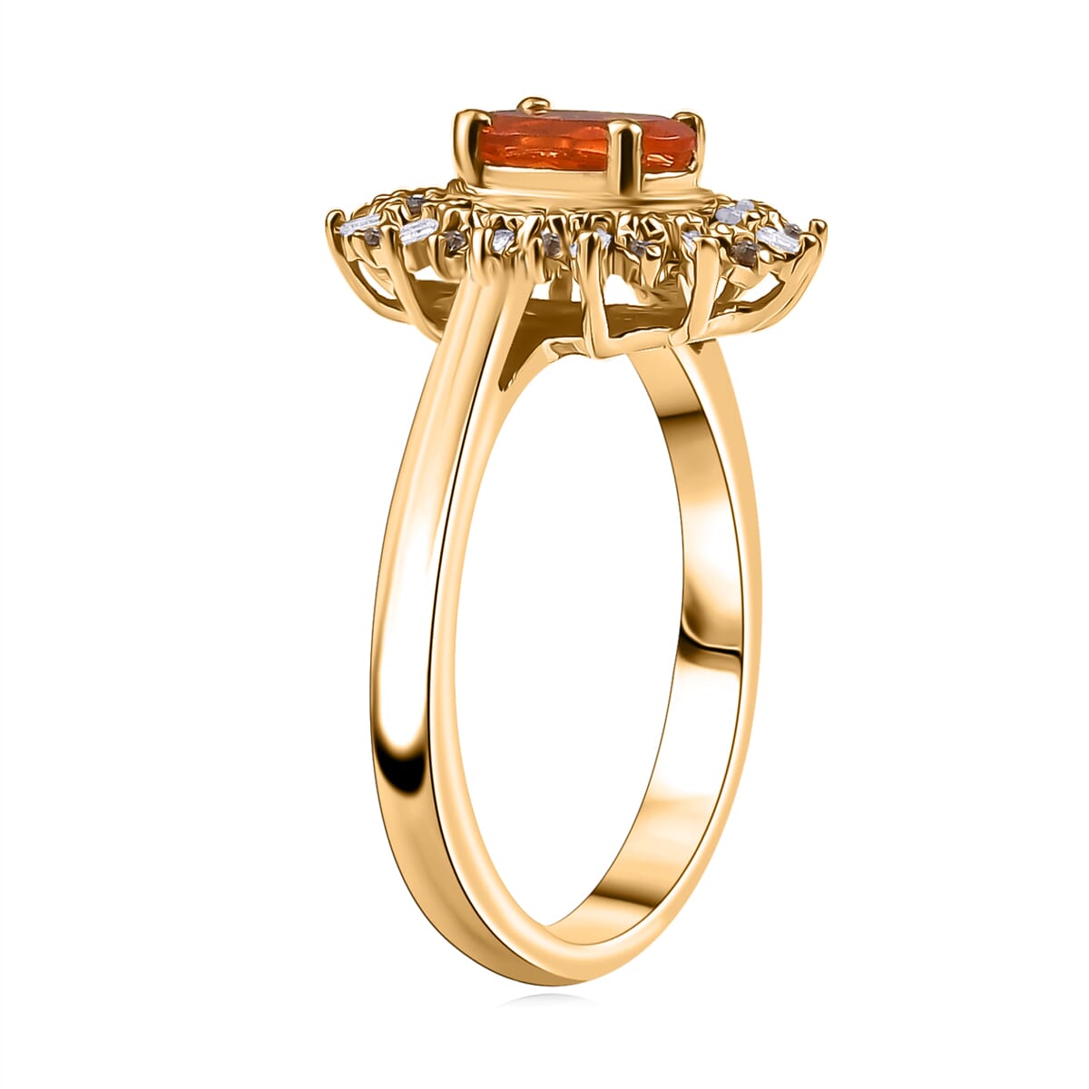 D'Joy Crimson Fire Opal, Natural Champagne and White Diamond 1.00 ctw Sunkissed Spark Ring in 18K Vermeil Yellow Gold Over Sterling Silver (Size 9.0) image number 3