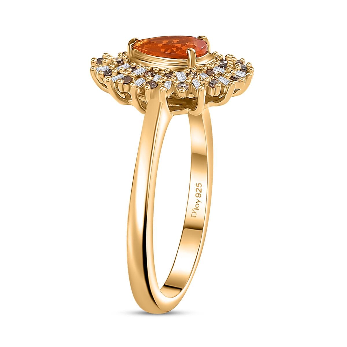D'Joy Crimson Fire Opal, Natural Champagne and White Diamond 0.90 ctw Sunkissed Spark Ring in 18K Vermeil Yellow Gold Over Sterling Silver (Size 7.0) image number 3