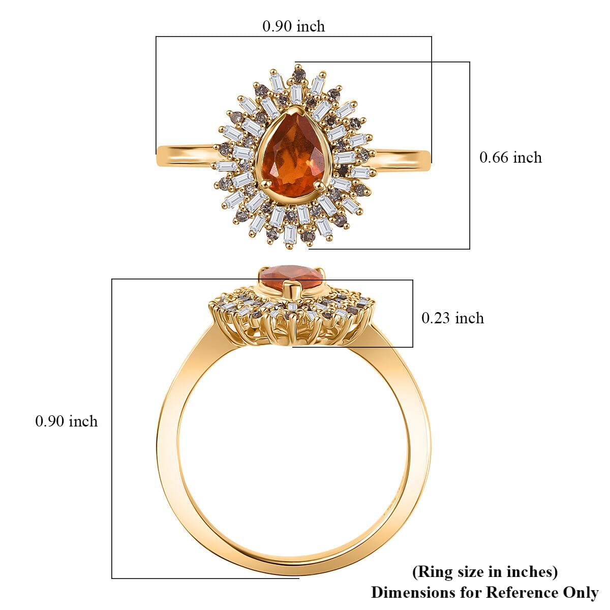 D'Joy Crimson Fire Opal, Natural Champagne and White Diamond 0.90 ctw Sunkissed Spark Ring in 18K Vermeil Yellow Gold Over Sterling Silver (Size 7.0) image number 5
