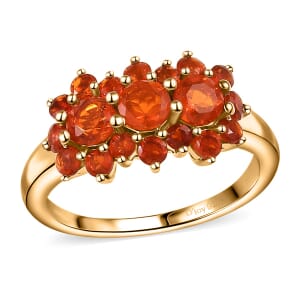 D'Joy Crimson Fire Opal 1.20 ctw Flame Bloom Ring in 18K Vermeil Yellow Gold Over Sterling Silver (Size 10.0)
