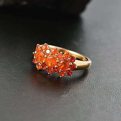 D'Joy Crimson Fire Opal 1.20 ctw Flame Bloom Ring in 18K Vermeil Yellow Gold Over Sterling Silver (Size 10.0)
