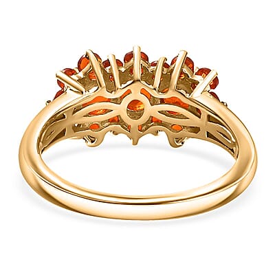D'Joy Crimson Fire Opal 1.20 ctw Flame Bloom Ring in 18K Vermeil Yellow Gold Over Sterling Silver (Size 10.0)