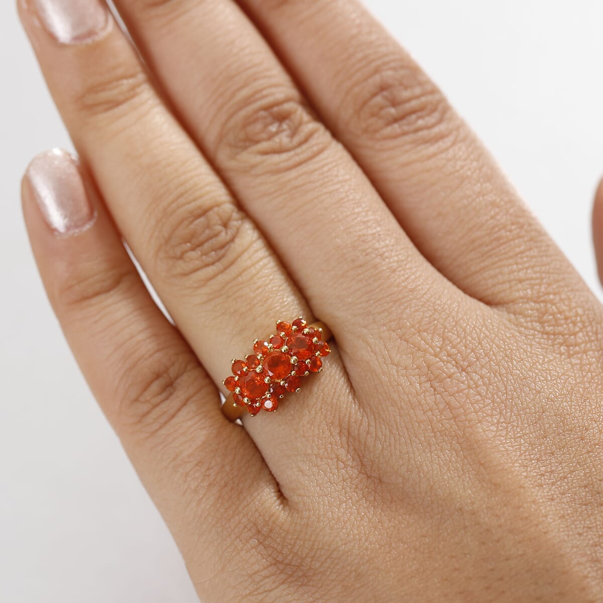 D'Joy Crimson Fire Opal 1.20 ctw Flame Bloom Ring in 18K Vermeil Yellow Gold Over Sterling Silver (Size 6.0) image number 2