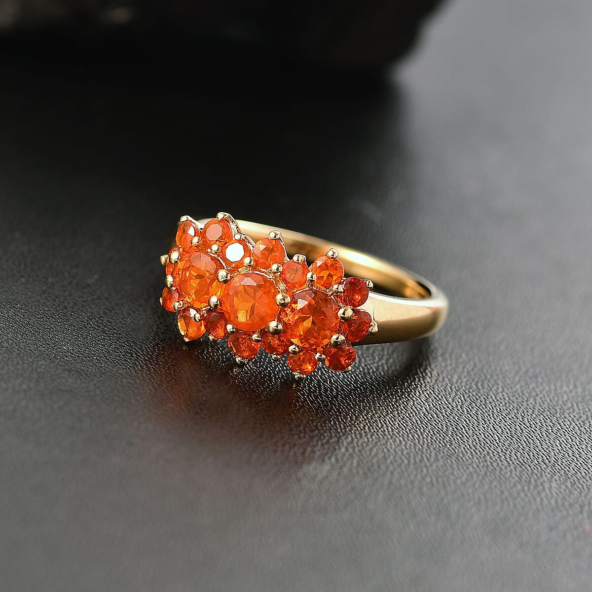 D'Joy Crimson Fire Opal 1.20 ctw Flame Bloom Ring in 18K Vermeil Yellow Gold Over Sterling Silver (Size 7.0) image number 1