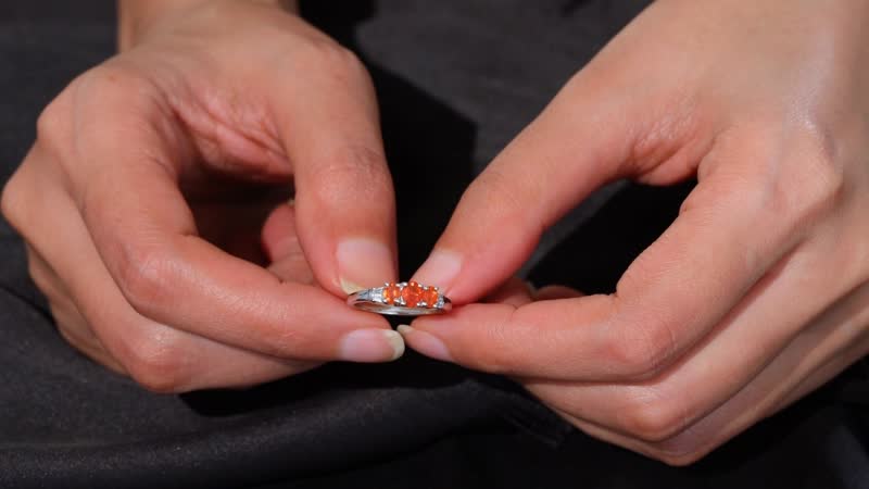Crimson Fire Opal and White Zircon 0.70 ctw Blazing Trinity Ring in Rhodium Over Sterling Silver (Size 10.0)