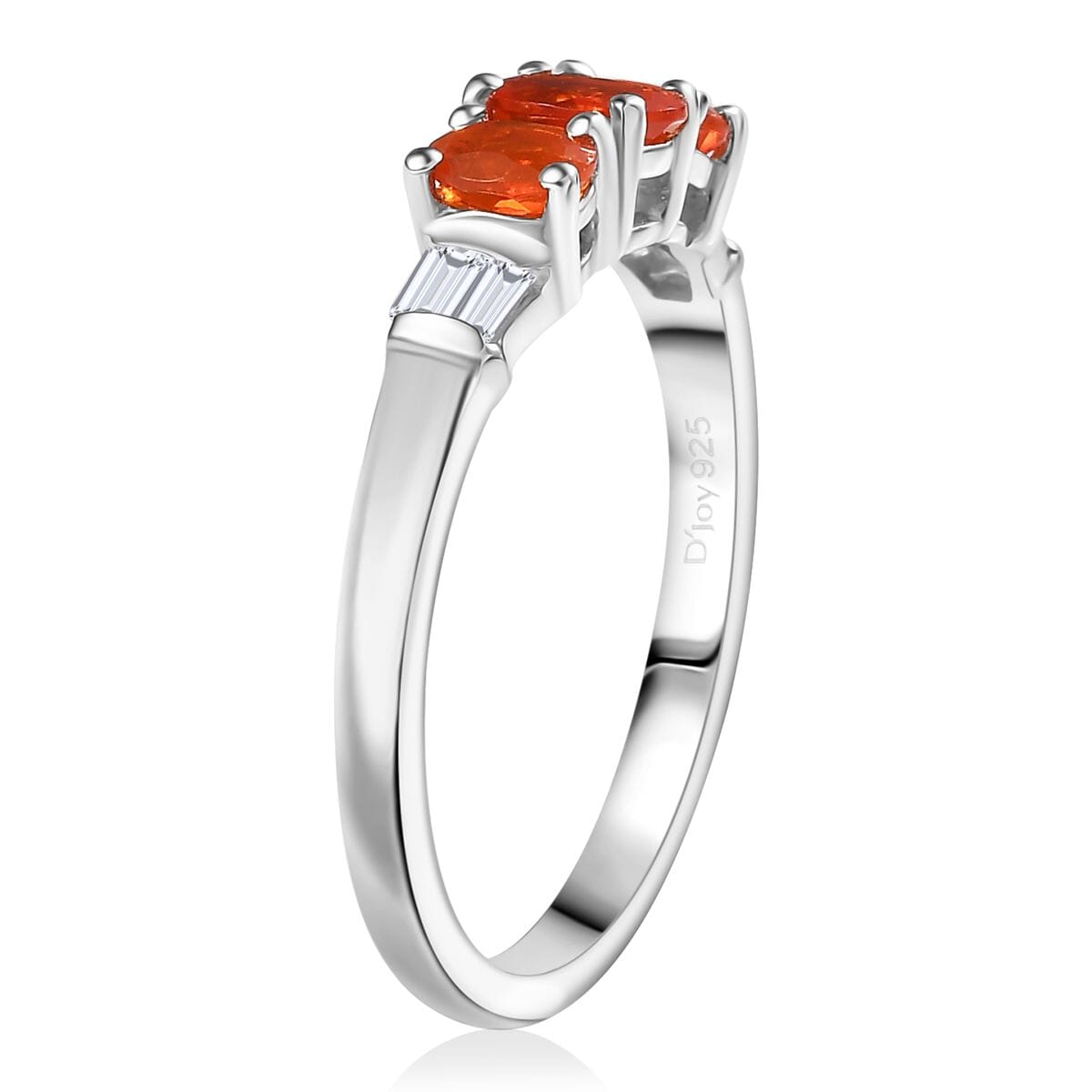 D'Joy Crimson Fire Opal and White Zircon 0.70 ctw Blazing Trinity Ring in Rhodium Over Sterling Silver (Size 6.0) image number 3