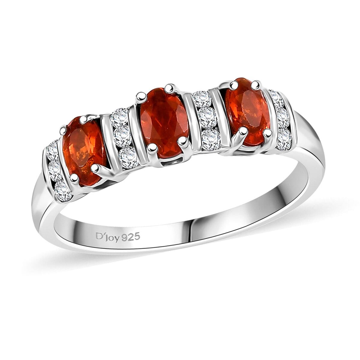 Crimson Fire Opal and White Zircon 0.75 ctw Sunset Trilogy Ring in Rhodium Over Sterling Silver (Size 10.0) image number 0