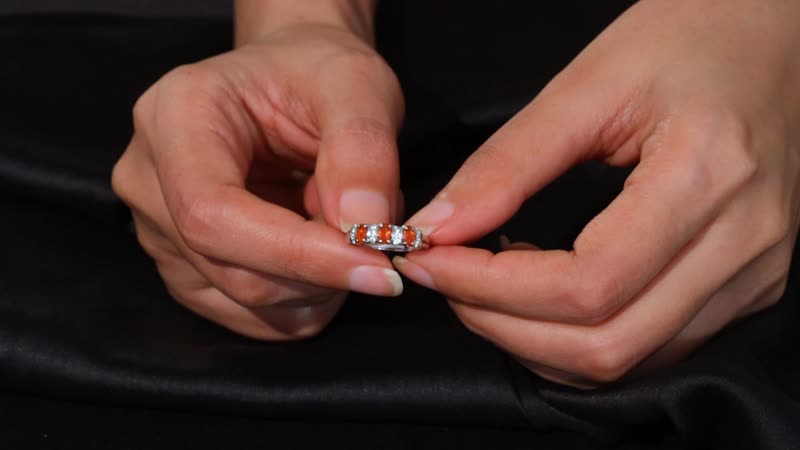 Crimson Fire Opal and White Zircon 0.75 ctw Sunset Trilogy Ring in Rhodium Over Sterling Silver (Size 10.0)