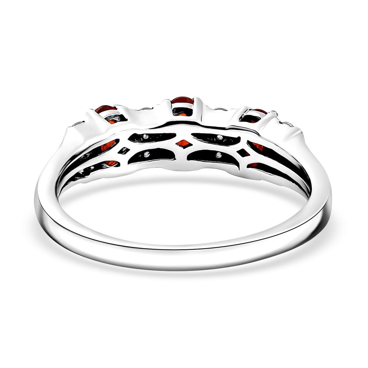 Crimson Fire Opal and White Zircon 0.75 ctw Sunset Trilogy Ring in Rhodium Over Sterling Silver (Size 10.0) image number 4