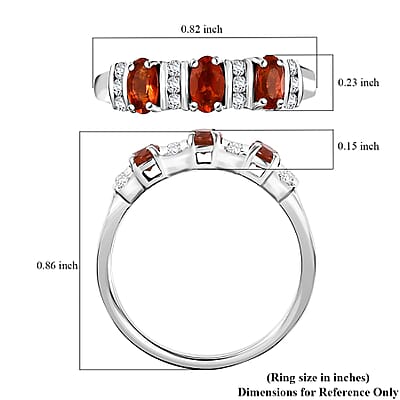 D'Joy Crimson Fire Opal and White Zircon 0.75 ctw Sunset Trilogy Ring in Rhodium Over Sterling Silver (Size 10.0)