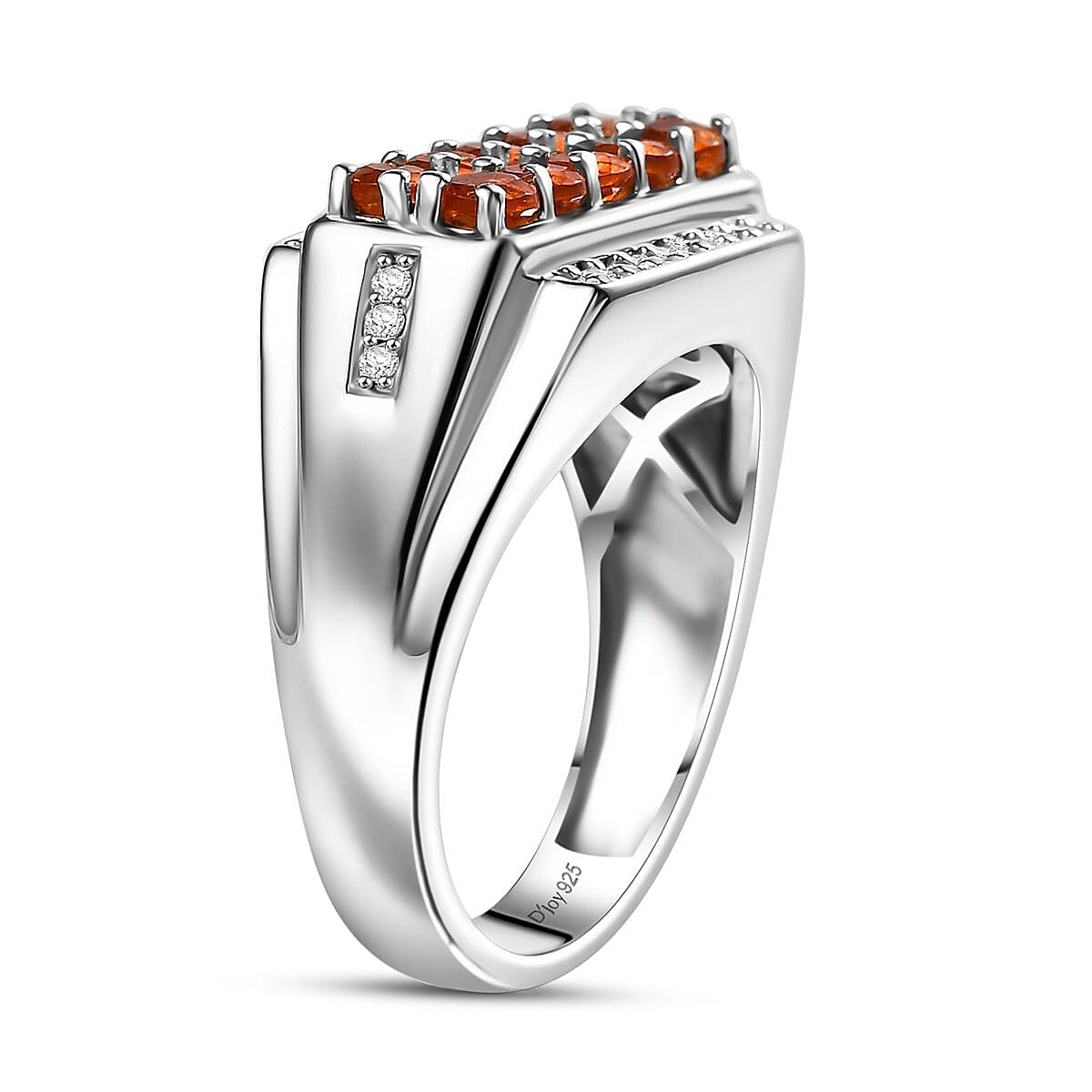 D'Joy Crimson Fire Opal and White Zircon 1.20 ctw Men's Ring in Rhodium Over Sterling Silver (Size 10.0)