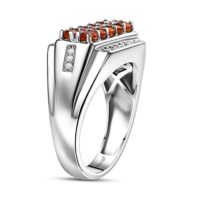 D'Joy Crimson Fire Opal and White Zircon 1.20 ctw Men's Ring in Rhodium Over Sterling Silver (Size 10.0)