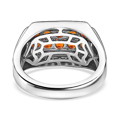 D'Joy Crimson Fire Opal and White Zircon 1.20 ctw Men's Ring in Rhodium Over Sterling Silver (Size 10.0)