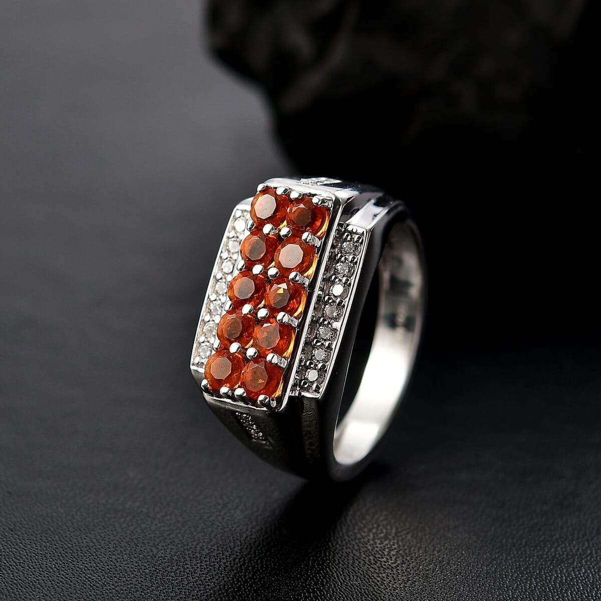 D'Joy Crimson Fire Opal and White Zircon 1.20 ctw Men's Ring in Rhodium Over Sterling Silver (Size 11.0) image number 1