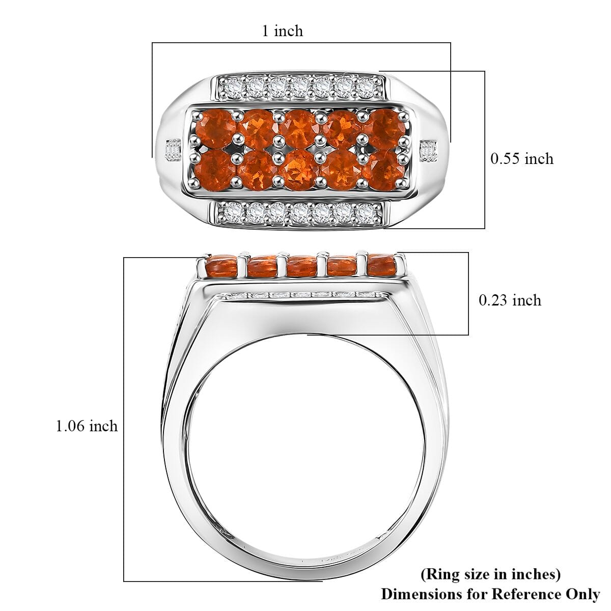D'Joy Crimson Fire Opal and White Zircon 1.20 ctw Men's Ring in Rhodium Over Sterling Silver (Size 11.0) image number 5