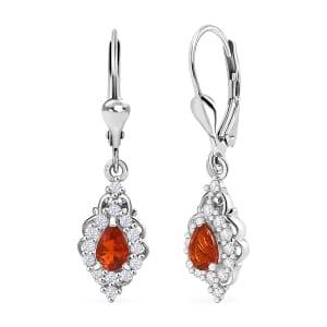 D'Joy Crimson Fire Opal and White Zircon 1.10 ctw Fiery Teardrop Earrings in Rhodium Over Sterling Silver