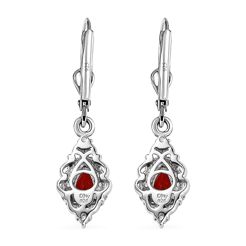 D'Joy Crimson Fire Opal and White Zircon 1.10 ctw Fiery Teardrop Earrings in Rhodium Over Sterling Silver