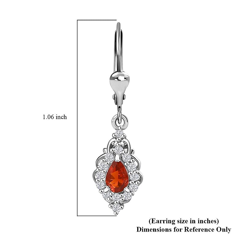 D'Joy Crimson Fire Opal and White Zircon 1.10 ctw Fiery Teardrop Earrings in Rhodium Over Sterling Silver