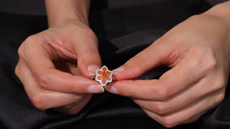 Crimson Fire Opal and White Zircon 1.25 ctw Luminous Dahlia Ring in Rhodium Over Sterling Silver (Size 10.0)
