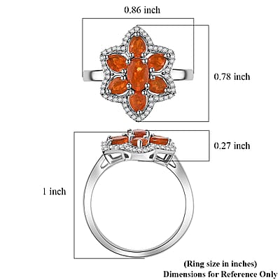 D'Joy Crimson Fire Opal and White Zircon 1.25 ctw Luminous Dahlia Ring in Rhodium Over Sterling Silver (Size 10.0)