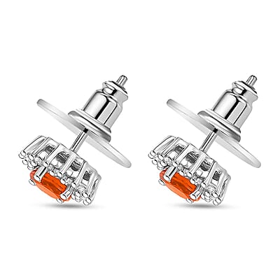 D'Joy Crimson Fire Opal and White Zircon 1.10 ctw Sunburst Stud Earrings in Rhodium Over Sterling Silver
