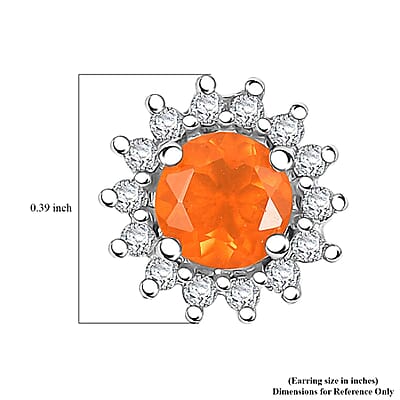 D'Joy Crimson Fire Opal and White Zircon 1.10 ctw Sunburst Stud Earrings in Rhodium Over Sterling Silver