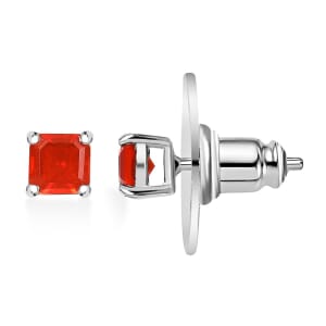 D'Joy Asscher Cut Crimson Fire Opal 0.70 ctw Solitaire Stud Earring in Rhodium Over Sterling Silver