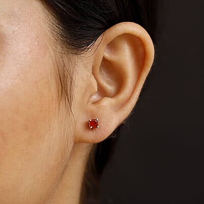 D'Joy Asscher Cut Crimson Fire Opal 0.70 ctw Solitaire Stud Earring in Rhodium Over Sterling Silver