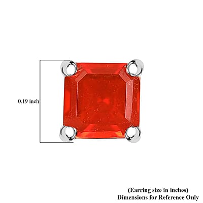 D'Joy Asscher Cut Crimson Fire Opal 0.70 ctw Solitaire Stud Earring in Rhodium Over Sterling Silver