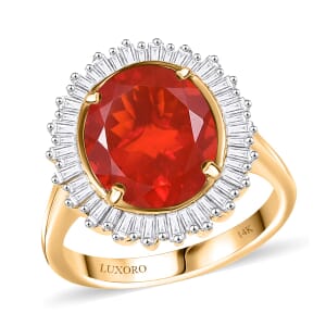 Epic Deal Luxoro 14K Yellow Gold AAA Crimson Fire Opal, Diamond (G-H, I2) (0.40 cts) Crimson Radiance Ring (Size 10.0) 2.80 ctw