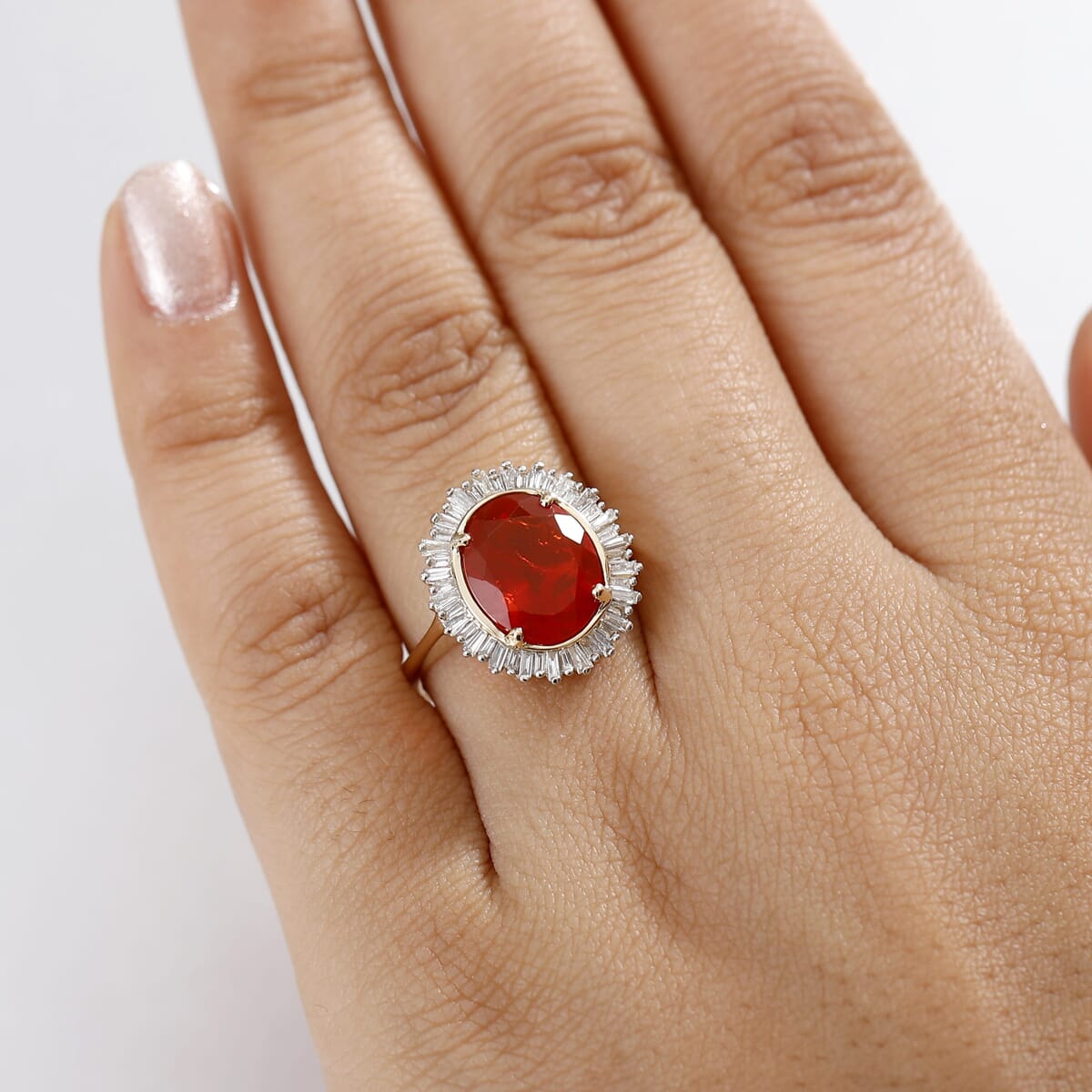 Epic Deal Luxoro 14K Yellow Gold AAA Crimson Fire Opal, Diamond (G-H, I2) (0.40 cts) Crimson Radiance Ring (Size 10.0) 2.80 ctw image number 2