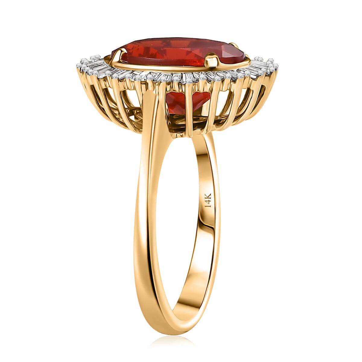 Epic Deal Luxoro 14K Yellow Gold AAA Crimson Fire Opal, Diamond (G-H, I2) (0.40 cts) Crimson Radiance Ring (Size 10.0) 2.80 ctw image number 3