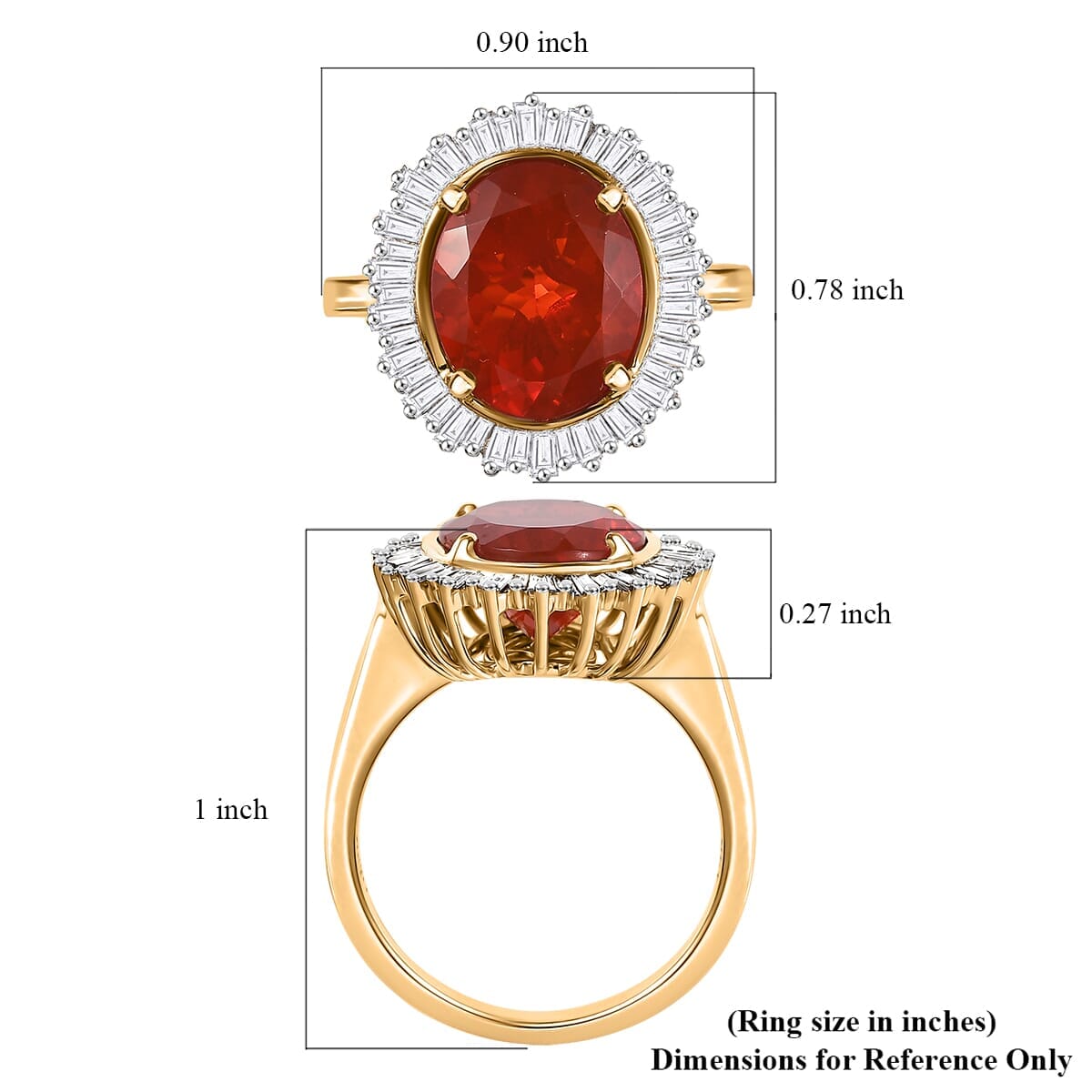 Epic Deal Luxoro 14K Yellow Gold AAA Crimson Fire Opal, Diamond (G-H, I2) (0.40 cts) Crimson Radiance Ring (Size 10.0) 2.80 ctw image number 5
