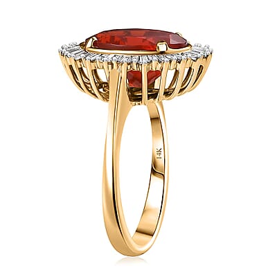 Epic Deal Luxoro 14K Yellow Gold AAA Crimson Fire Opal, Diamond (G-H, I2) (0.40 cts) Crimson Radiance Ring (Size 11.0) 2.80 ctw