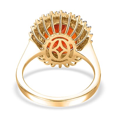 Epic Deal Luxoro 14K Yellow Gold AAA Crimson Fire Opal, Diamond (G-H, I2) (0.40 cts) Crimson Radiance Ring (Size 11.0) 2.80 ctw