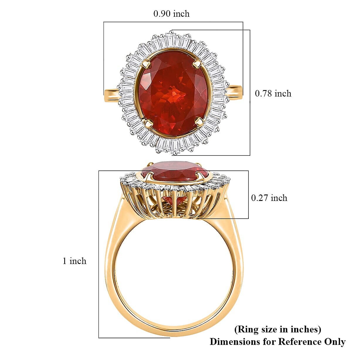 Luxoro AAA Crimson Fire Opal and G-H I2 Diamond 3.62 ctw Scarlet Sunburst Ring in 14K Yellow Gold (Size 6.0) image number 5