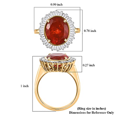Luxoro AAA Crimson Fire Opal and G-H I2 Diamond 3.62 ctw Scarlet Sunburst Ring in 14K Yellow Gold (Size 8.0)