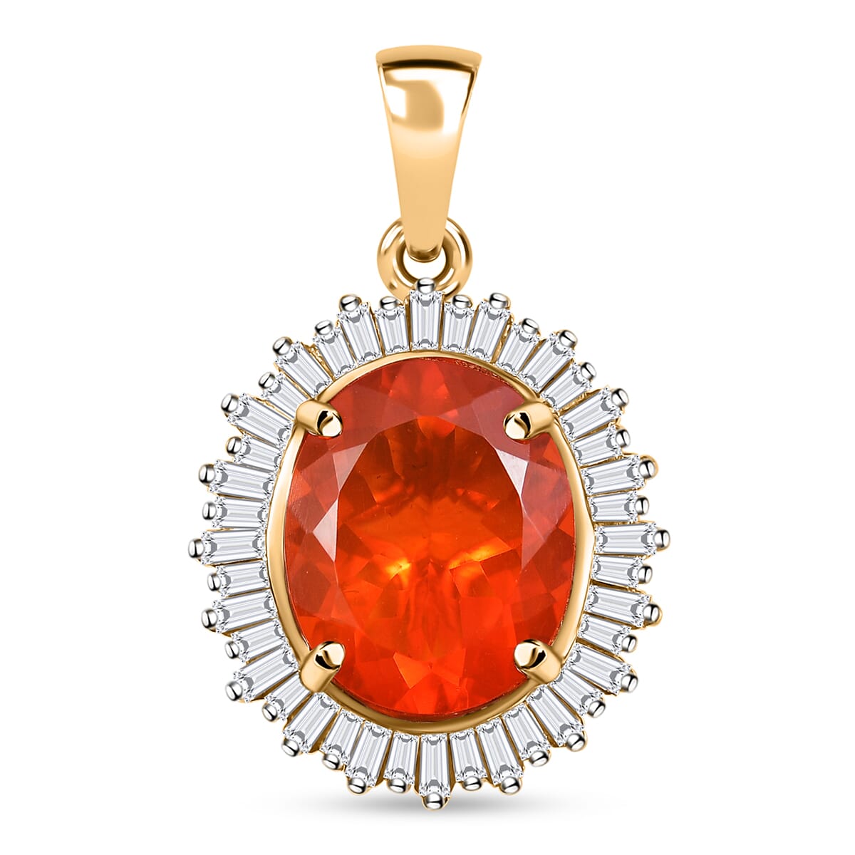 Luxoro AAA Crimson Fire Opal and Diamond G-H I2 3.50 ctw Scarlet Sunburst Pendant in 14K Yellow Gold image number 0