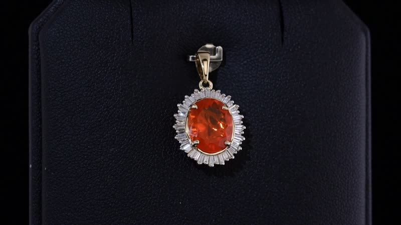 Luxoro AAA Crimson Fire Opal and Diamond G-H I2 3.50 ctw Scarlet Sunburst Pendant without Chain in 14K Yellow Gold