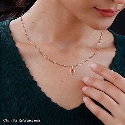 Luxoro AAA Crimson Fire Opal and Diamond G-H I2 3.50 ctw Scarlet Sunburst Pendant without Chain in 14K Yellow Gold