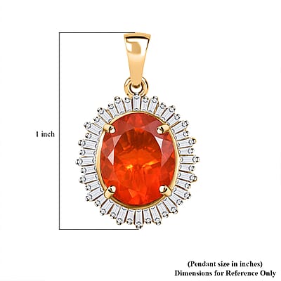Luxoro AAA Crimson Fire Opal and Diamond G-H I2 3.50 ctw Scarlet Sunburst Pendant without Chain in 14K Yellow Gold